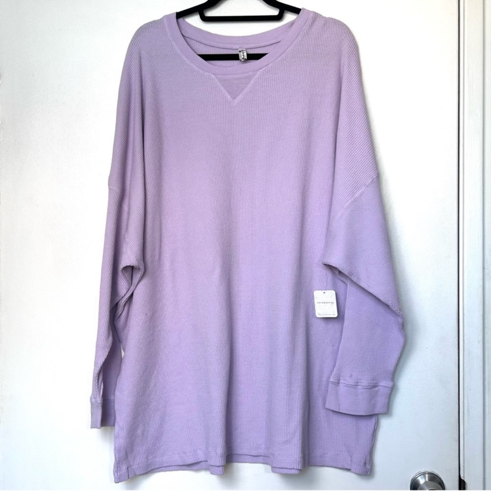 Free People NWT Waffle Knit Lilac Long Sleeve Shirt- Size X-Large (Oversized)